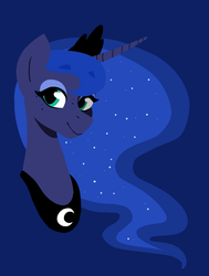 Size: 1098x1450 | Tagged: safe, artist:/d/non, princess luna, alicorn, pony, g4, blue background, bust, crown, eyeshadow, female, freckles, hooves, horn, jewelry, lineless, makeup, mare, portrait, regalia, simple background, solo, tiara