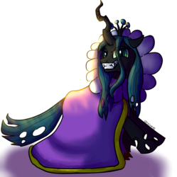 Size: 2940x2950 | Tagged: dead source, safe, artist:tkitten16, queen chrysalis, changeling, changeling queen, g4, cackletta, clothes, crossover, crown, eye clipping through hair, female, high res, jewelry, mario & luigi, regalia, simple background, smiling, solo, transparent background