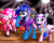 Size: 2500x2000 | Tagged: safe, artist:katakiuchi4u, maud pie, pinkie pie, princess luna, earth pony, pony, g4, camera, circus, clothes, clown, clown luna, clown makeup, clown nose, cute, high res, lunabetes, red nose, socks, striped socks