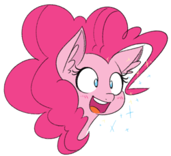 Size: 845x775 | Tagged: dead source, safe, artist:reiduran, pinkie pie, earth pony, pony, g4, blushing, bust, cute, diapinkes, ear fluff, female, head only, mare, no pupils, open mouth, portrait, simple background, solo, sparkles, white background