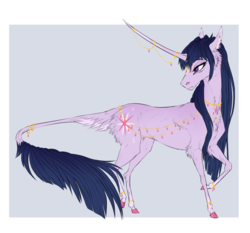 Size: 1280x1192 | Tagged: safe, artist:dementra369, twilight sparkle, classical unicorn, pony, unicorn, g4, alternate universe, bracelet, cloven hooves, colored hooves, ear piercing, female, horn, horn jewelry, leonine tail, mare, peytral, piercing, raised hoof, realistic anatomy, realistic horse legs, solo, unicorn twilight, unshorn fetlocks