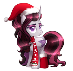 Size: 3864x3792 | Tagged: safe, artist:sugaryicecreammlp, oc, oc only, oc:poison apple, alicorn, pony, christmas, clothes, female, hat, high res, holiday, mare, santa hat, scarf, simple background, socks, solo, transparent background, two toned wings