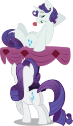 Size: 1692x2946 | Tagged: source needed, safe, artist:psychoanalyticbrony, artist:wicklesmack, edit, editor:slayerbvc, vector edit, rarity, pony, unicorn, g4, away from viewer, bedroom eyes, butt, elusive, female, flirting, flower, looking forward, male, mare, mouth hold, on table, plot, rose, rule 63, self ponidox, selfcest, ship:rararararara, ship:rarilusive, shipping, simple background, stallion, straight, table, transparent background, vector