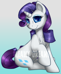 Size: 900x1103 | Tagged: safe, artist:gleamydreams, rarity, pony, unicorn, g4, chest fluff, cute, female, looking at you, mare, obtrusive watermark, sitting, watermark
