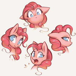Size: 1404x1404 | Tagged: safe, artist:mirroredsea, pinkie pie, earth pony, pony, g4, :p, expressions, faic, female, looking at you, mare, no pupils, silly, simple background, smiling, solo, tongue out, white background