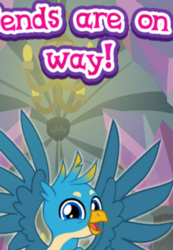 Size: 1228x1771 | Tagged: safe, gameloft, gallus, griffon, pony, g4, cropped, cute, end of ponies, gallabetes, male, meme, solo, wow! glimmer