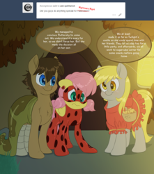 Size: 3000x3400 | Tagged: safe, artist:fluffyxai, derpy hooves, fluttershy, oc, oc:spirit wind, original species, pony, snake, tumblr:ask spirit wind, g4, ask, clothes, costume, dress, halloween, high res, holiday, little red riding hood, miraculous ladybug, nightmare night, tumblr