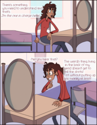 Size: 815x1052 | Tagged: safe, artist:sharkrags, oc, human, bedroom, comic, implied discord, implied eris, rule 63, talking to herself