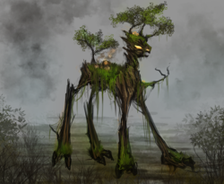 Size: 900x739 | Tagged: safe, artist:elkaart, oc, oc only, original species, fog, giant forest pony, solo
