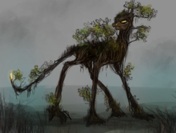 Size: 1634x1240 | Tagged: safe, artist:elkaart, oc, oc only, original species, fog, giant forest pony, solo