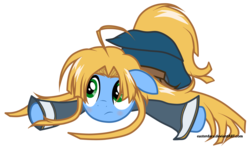 Size: 1940x1168 | Tagged: safe, artist:easterdara, pony, ahoge, asia argento, blonde, blonde hair, blonde mane, blonde tail, blue, blushing, green eyes, high school dxd, nun, ponified, religious habit, simple background, solo, sprawl, transparent background, tunic