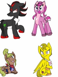 Size: 768x1024 | Tagged: safe, artist:princessmuffinart, earth pony, pegasus, pony, unicorn, angel (lilo and stitch), chica, crossover, disney, five nights at freddy's, male, ponified, shadow the hedgehog, sonic the hedgehog, sonic the hedgehog (series), tetra, the legend of zelda