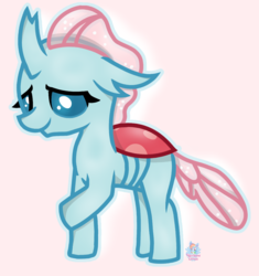 Size: 992x1054 | Tagged: safe, artist:rainbow eevee, ocellus, changedling, changeling, g4, cute, diaocelles, female, pink background, shy, simple background, solo