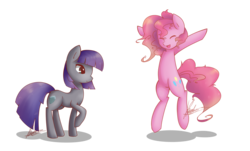 Size: 4960x2991 | Tagged: safe, artist:princesshannahz, maud pie, pinkie pie, earth pony, pony, g4, high res, missing accessory, simple background, transparent background