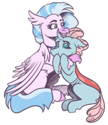 Size: 2095x2425 | Tagged: safe, artist:monnarcha, ocellus, silverstream, changedling, changeling, classical hippogriff, hippogriff, g4, commission, cute, diaocelles, diastreamies, female, high res, hug, lesbian, ship:ocellustream, shipping, simple background, transparent background