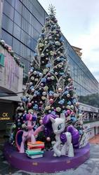 Size: 540x960 | Tagged: safe, photographer:jakewong, rarity, twilight sparkle, alicorn, pony, g4, 2018, book, calvin klein, christmas, christmas tree, holiday, irl, photo, singapore, statue, tree, twilight sparkle (alicorn)