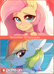Size: 2082x2809 | Tagged: safe, artist:fensu-san, fluttershy, rainbow dash, anthro, g4, advertisement, clothes, heart eyes, high res, looking at you, patreon, patreon logo, patreon preview, paywall content, wingding eyes