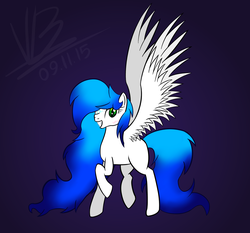 Size: 4500x4200 | Tagged: safe, artist:vbronny, oc, oc only, pegasus, pony, absurd resolution, female, gradient background, grin, hooves, mare, raised hoof, smiling, solo, spread wings, wings