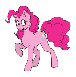 Size: 1704x1720 | Tagged: dead source, safe, artist:strangiesleepy, pinkie pie, earth pony, pony, g4, female, happy, mare, raised hoof, simple background, smiling, solo, white background