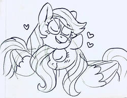 Size: 1024x795 | Tagged: safe, artist:sandwichbuns, fluttershy, rainbow dash, pony, g4, female, lesbian, monochrome, ship:flutterdash, shipping, sketch