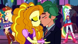 Size: 1280x720 | Tagged: artist needed, safe, adagio dazzle, applejack, rainbow dash, timber spruce, equestria girls, g4, fall formal outfits, female, kissing, male, shipping, straight, timberdazzle