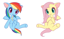 Size: 2304x1440 | Tagged: safe, artist:blueeye, fluttershy, rainbow dash, pegasus, pony, g4, duo, duo female, female, mare, simple background, white background