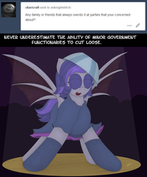 Size: 2500x3000 | Tagged: safe, oc, oc only, oc:finely filed, bat pony, pony, ask, bat pony oc, clothes, high res, lampshade, solo, spotlight, stockings, thigh highs, tumblr
