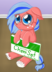 Size: 901x1231 | Tagged: safe, artist:flickswitch, oc, oc only, oc:flickswitch, pony, carpet, chemistry, colored, cute, digital art, female, filly, freckles, glasses, solo