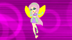 Size: 1280x720 | Tagged: safe, artist:gouhlsrule, artist:yaya54320, fluttershy, fairy, equestria girls, g4, bare shoulders, barefoot, base used, clothes, crossover, crown, enchantix, fairy wings, fairyized, feet, female, gloves, jewelry, long gloves, rainbow s.r.l, regalia, solo, strapless, winged humanization, wings, winx, winx club, winxified