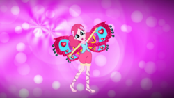 Size: 1280x720 | Tagged: safe, artist:gouhlsrule, artist:noreencreatesstuff, artist:user15432, pinkie pie, fairy, equestria girls, g4, bare shoulders, barefoot, base used, clothes, crossover, enchantix, fairy wings, fairyized, feet, gloves, long gloves, rainbow s.r.l, solo, strapless, winged humanization, wings, winx, winx club, winxified