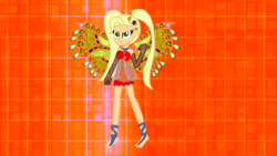 Size: 1280x720 | Tagged: safe, artist:elementalalchemist03, artist:gouhlsrule, artist:user15432, applejack, fairy, equestria girls, g4, bare shoulders, barefoot, base used, clothes, crossover, enchantix, fairy wings, fairyized, feet, gloves, long gloves, rainbow s.r.l, solo, strapless, winged humanization, wings, winx, winx club, winxified