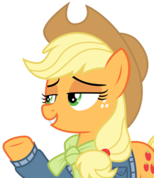 Size: 2816x3247 | Tagged: safe, artist:sketchmcreations, applejack, earth pony, pony, g4, my little pony best gift ever, applejack's hat, clothes, cowboy hat, hat, high res, lidded eyes, raised hoof, simple background, smiling, solo, stetson, sweater, transparent background, vector, winter outfit