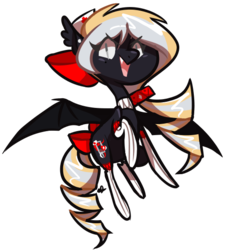 Size: 512x570 | Tagged: safe, artist:cloudyydaze, oc, oc only, oc:nighthaunt, bat pony, pony, bat pony oc, bow, clothes, ear piercing, fangs, female, flying, gloves, hair bow, looking at you, mare, nurse, open mouth, piercing, simple background, solo, stockings, tail bow, thigh highs, transparent background