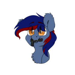 Size: 2000x2000 | Tagged: source needed, safe, artist:spoopygander, oc, oc only, oc:astral, bat pony, pony, bat pony oc, bust, chest fluff, cute, gun, handgun, high res, mouth hold, pistol, simple background, solo, transparent background, weapon