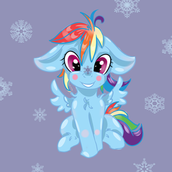 Size: 3200x3200 | Tagged: safe, anonymous artist, rainbow dash, pegasus, pony, g4, chest fluff, female, filly, floppy ears, high res, mare, snow, snowflake, solo