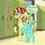 Size: 742x746 | Tagged: artist needed, safe, flam, lightning dust, pegasus, pony, unicorn, g4, duo, glasses, lockers, unamused