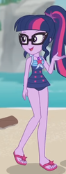 Size: 212x560 | Tagged: safe, screencap, sci-twi, twilight sparkle, equestria girls, g4, my little pony equestria girls: better together, unsolved selfie mysteries, clothes, cropped, feet, female, flip-flops, geode of telekinesis, magical geodes, solo, swimsuit