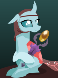 Size: 1039x1400 | Tagged: safe, artist:cloudy glow, part of a set, ocellus, changedling, changeling, g4, clothes, female, lineless, sitting, smiling, solo, talisman of mirage