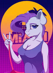 Size: 2000x2750 | Tagged: safe, artist:skitsroom, rarity, anthro, g4, clothes, female, high res, looking at you, miami, retrowave, solo