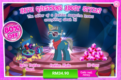Size: 1042x690 | Tagged: safe, gameloft, fashion plate, pony, g4, advertisement, costs real money, gem, introduction card, male, sale, solo, stallion