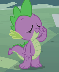 Size: 590x720 | Tagged: safe, screencap, spike, dragon, g4, inspiration manifestation, season 4, claws, cropped, eyes closed, male, solo, tail