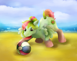 Size: 2500x2000 | Tagged: safe, artist:cybergod, oc, oc only, oc:watermelana, pegasus, pony, beach, beach ball, cloud, female, freckles, gradient hooves, high res, mare, ocean, playing, sand, sky, solo
