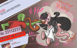 Size: 1894x1193 | Tagged: safe, artist:nignogs, oc, oc:anon, oc:cherry blossom, ghost pony, human, /mlp/, 4chan, blushing, boop, colored, comic, devil may cry, devil may cry 5, face licking, female, floating, ghostbusters, heart, heart eyes, human male, laughing, licking, long tongue, male, song reference, text, tongue out, wat, wingding eyes