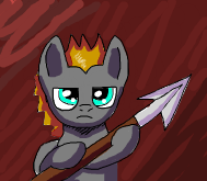 Size: 189x165 | Tagged: safe, artist:platinumdrop, oc, oc only, oc:platinumdrop, pony, simple background, solo, spear, weapon