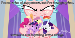 Size: 1986x1009 | Tagged: safe, edit, edited screencap, screencap, cozy glow, pegasus, pony, discord (eurobeat brony), g4, school raze, cropped, discovery family logo, eurobeat brony, evil smile, female, filly, grin, image macro, meme, odyssey eurobeat, puppet, pure concentrated unfiltered evil of the utmost potency, pure unfiltered evil, smiling, solo, song reference, text, twilight's office