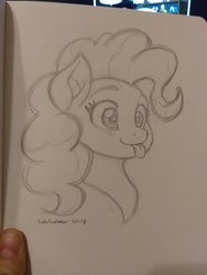 Size: 1080x1440 | Tagged: safe, artist:latecustomer, pinkie pie, earth pony, pony, g4, :p, black and white, cute, female, grayscale, mare, monochrome, silly, tongue out, traditional art