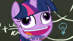 Size: 1280x720 | Tagged: safe, edit, edited screencap, screencap, twilight sparkle, alicorn, pony, g4, my little pony best gift ever, chalkboard, faic, female, meme, open mouth, pudding face, russia, shitposting, solo, twilight snapple, twilight sparkle (alicorn), vladimir putin