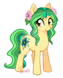 Size: 600x738 | Tagged: safe, artist:furreon, oc, oc only, oc:willow wish, earth pony, pony, deviantart watermark, female, flower, flower in hair, looking at you, mare, obtrusive watermark, offspring, parent:big macintosh, parent:fluttershy, parents:fluttermac, signature, simple background, solo, transparent background, watermark