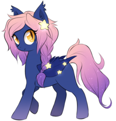 Size: 650x680 | Tagged: safe, artist:furreon, oc, oc only, oc:astral ambiance, bat pony, pony, bat pony oc, braid, ethereal mane, female, folded wings, gradient hooves, gradient mane, mare, simple background, solo, starry mane, stars, transparent background, wings