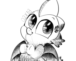 Size: 1280x1024 | Tagged: safe, artist:dsana, spike, dragon, g4, baby, baby dragon, c:, cute, fangs, ink drawing, inktober, looking away, male, monochrome, signature, simple background, sketch, smiling, solo, spikabetes, spread wings, traditional art, white background, winged spike, wings